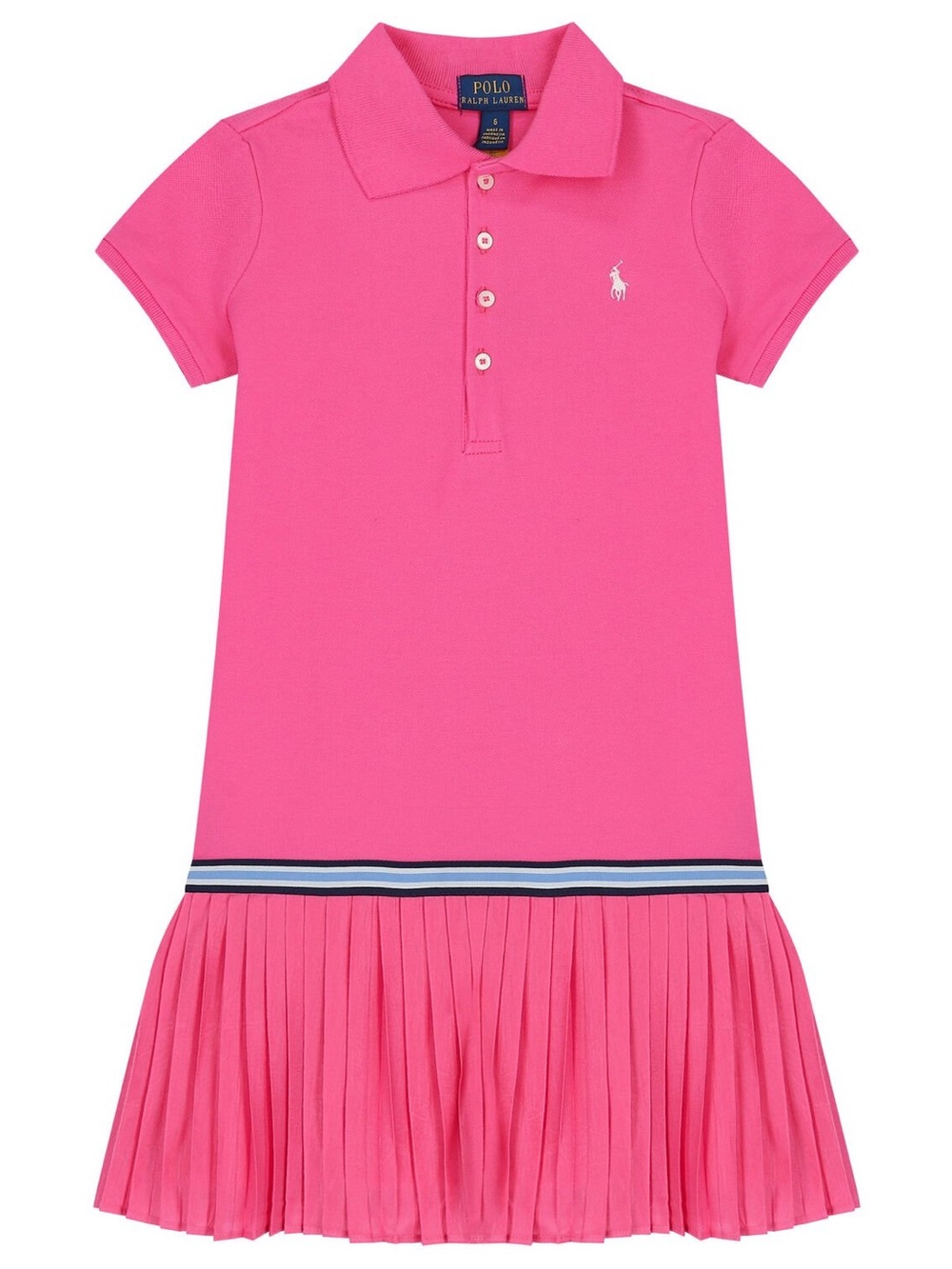 Polo by Ralph Lauren Bright Pink Pleated Polo Dress with Stripe Waistband